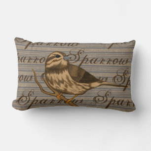 Coussin Rectangle Chant Sparrow sur Pinstripes et Faux Burlap