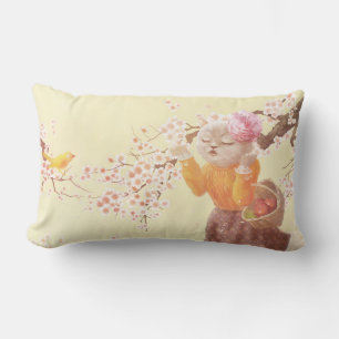 Coussin Rectangle Chanter Chat avec panier à fleurs