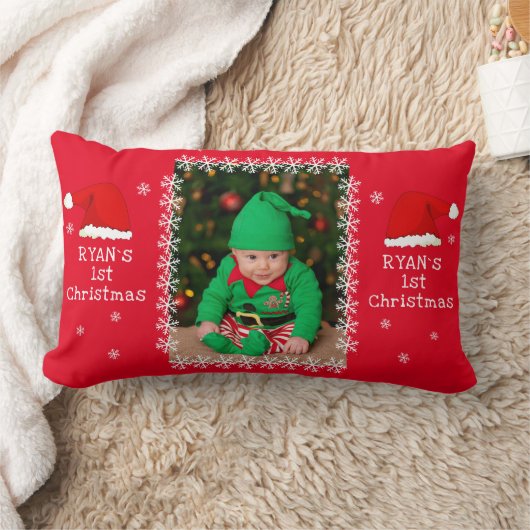 Coussin Rectangle Chapeau de Père Noël pour le premier Noël de bébé (Couverture)