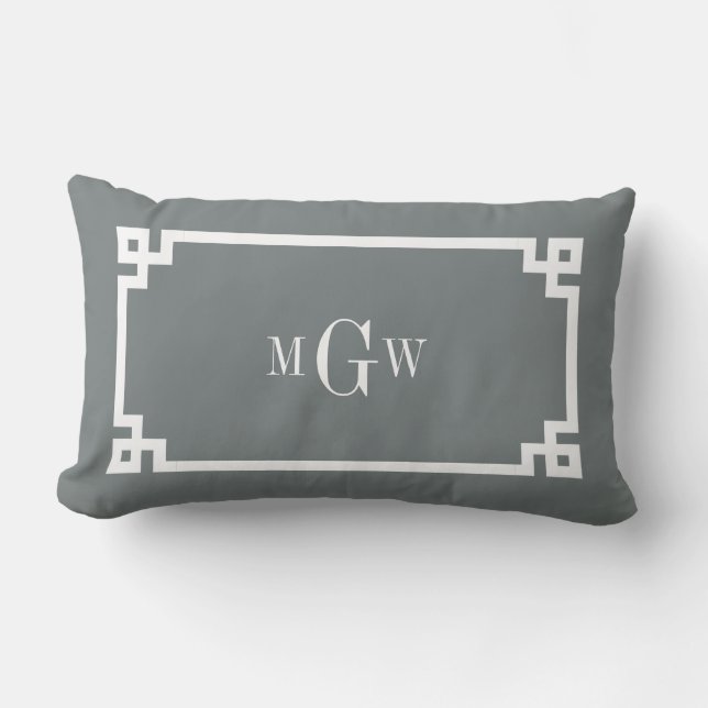 Coussin Rectangle Charbon Blanc à Clé Grecque #2 Cadre 3 Initiales M (Recto)