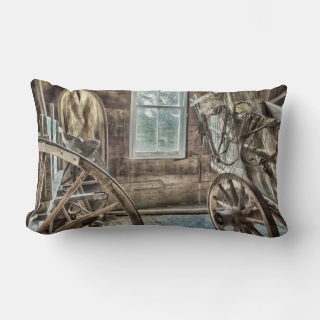 Coussin Rectangle Chariot couvert, roue de chariot en bois (Recto)