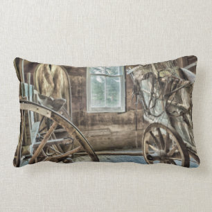 Coussin Rectangle Chariot couvert, roues en bois
