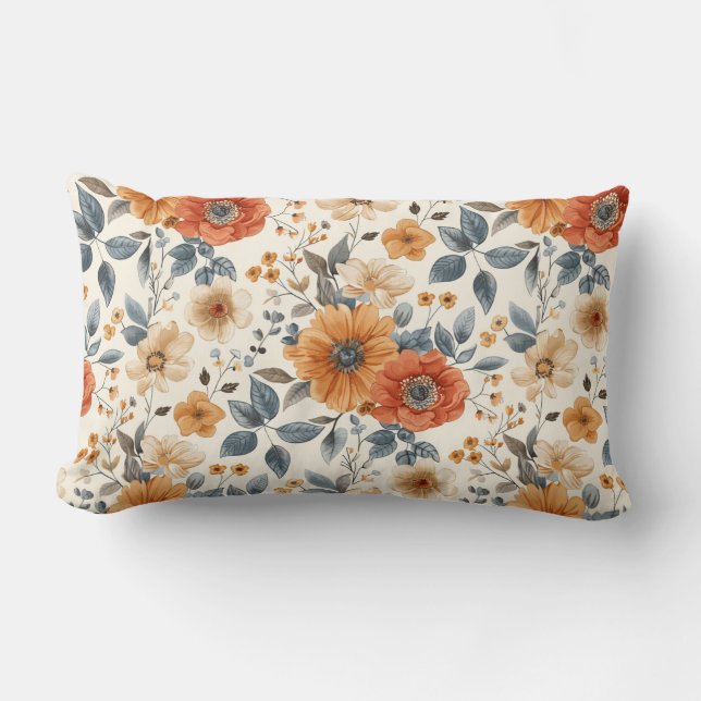 Coussin Rectangle Charme Floral Orange Chaud (Recto)