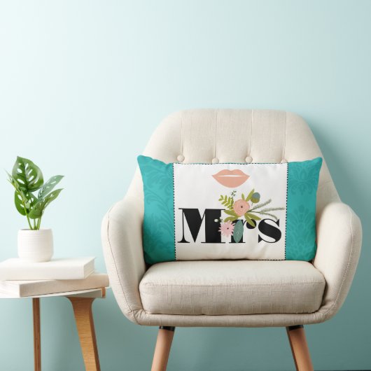 Coussin Rectangle Chartreuse moderne Turquoise Mariage damassé (Chaise)