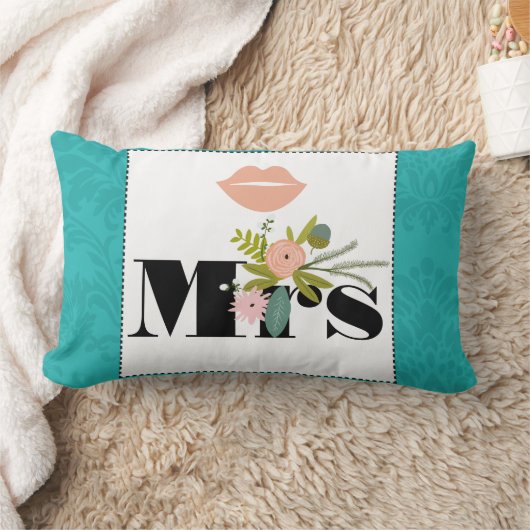 Coussin Rectangle Chartreuse moderne Turquoise Mariage damassé (Couverture)