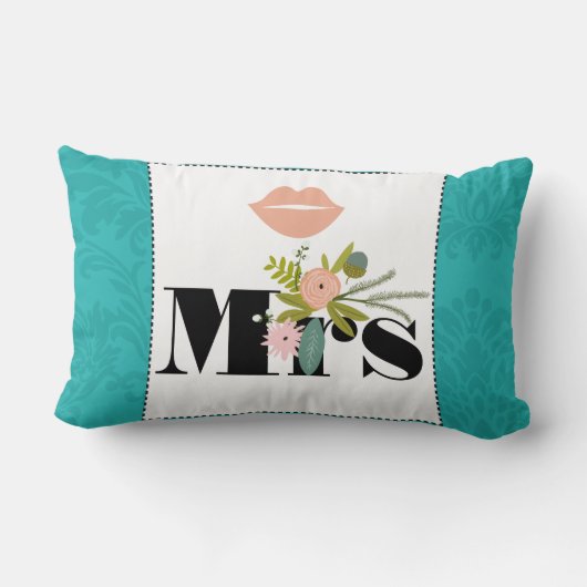 Coussin Rectangle Chartreuse moderne Turquoise Mariage damassé (Verso)