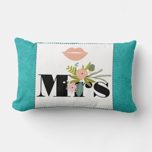 Coussin Rectangle Chartreuse moderne Turquoise Mariage damassé (Recto)