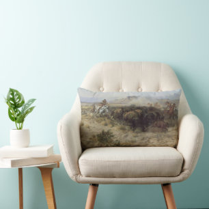 Coussin Rectangle Chasse aux bisons n° 26 par CM Russell, Indiens d'
