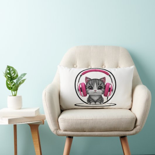 Coussin Rectangle Chat avec casque (Chaise)