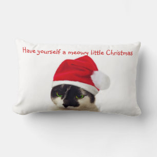 Coussin Rectangle Chat avec Casquette Père Noël