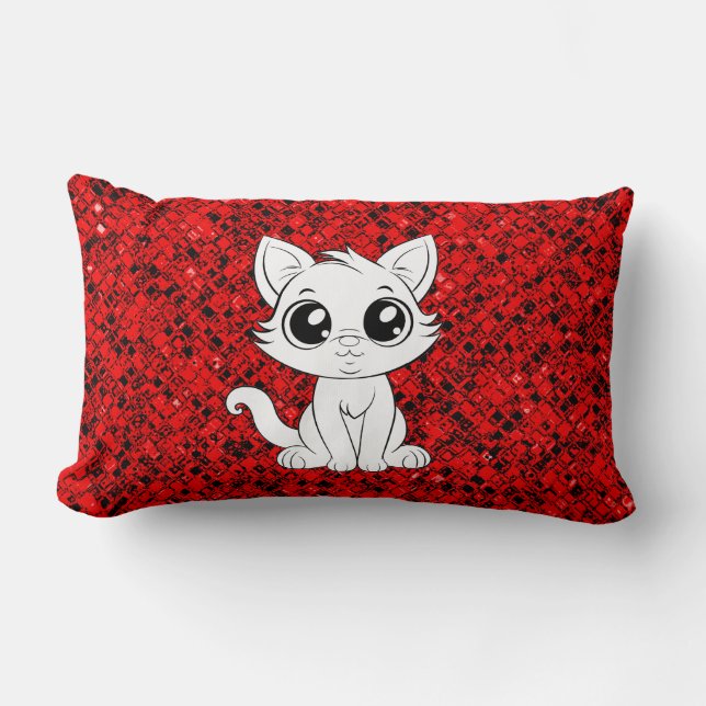 Coussin Rectangle Chat blanc mignon adorable dessin animé-30853 (Recto)