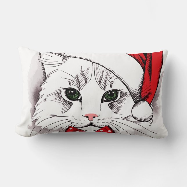 Coussin Rectangle Chat blanc mignon Joyeux Noël (Recto)