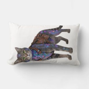 Coussin Rectangle Chat de circuit cyberpunk – Bête de technologie né