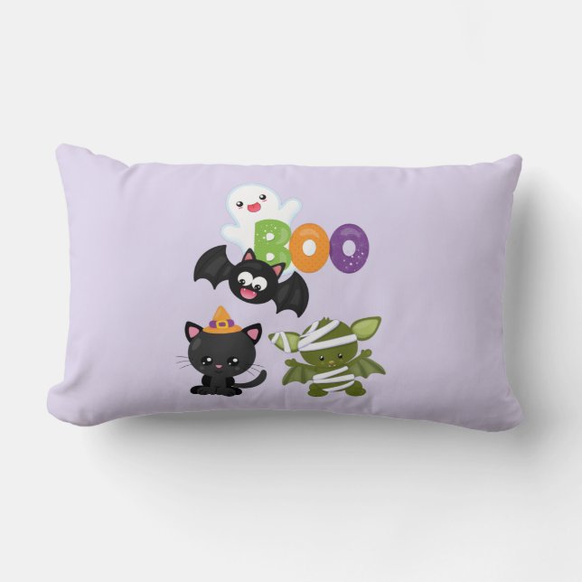 Coussin Rectangle Chat de Cute Halloween, bat, mummy et ghost (Recto)