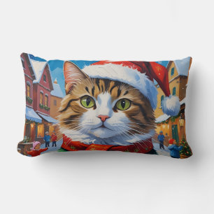 Coussin Rectangle Chat de Noël à Santa Hat