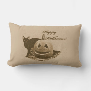 Coussin Rectangle Chat et Citrouille Halloween heureux