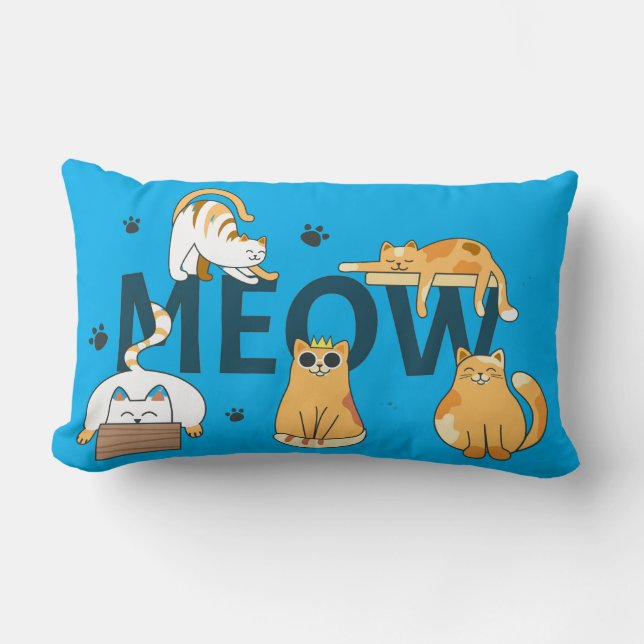 Coussin Rectangle Chat Mignon “MEOW” Décoratif (Recto)