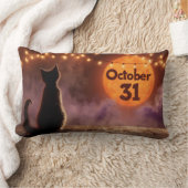 Coussin Rectangle Chat noir avec "31 octobre" Lune d'Halloween (Couverture)
