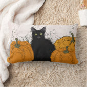 Coussin Rectangle Chat noir et citrouilles d'automne (Couverture)
