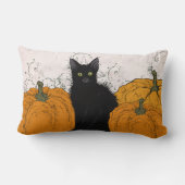 Coussin Rectangle Chat noir et citrouilles d'automne (Verso)