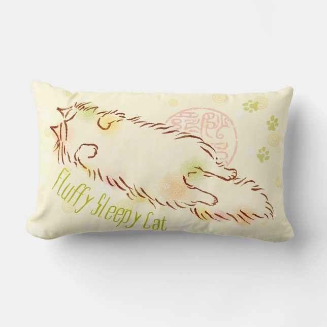 Coussin Rectangle Chat somnolent pelucheux (Recto)