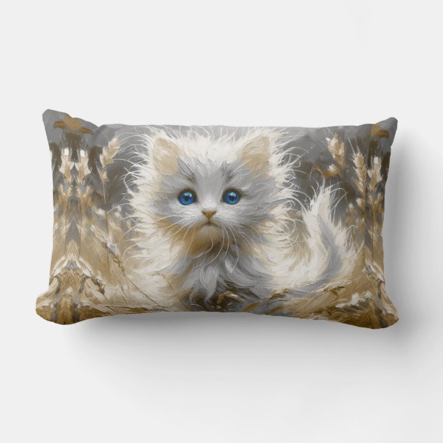 Coussin Rectangle Chaton blanc précieux  (Recto)