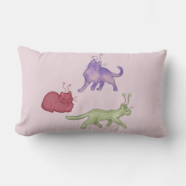 Coussin Rectangle Chats Aliens Espace Fantaisiste Chat Drôle Sci-Fi (Recto)