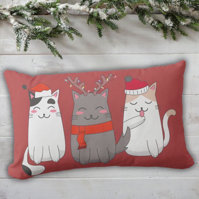 Coussin Rectangle Chats de Noël mignons personnalisés (Créateur téléchargé)