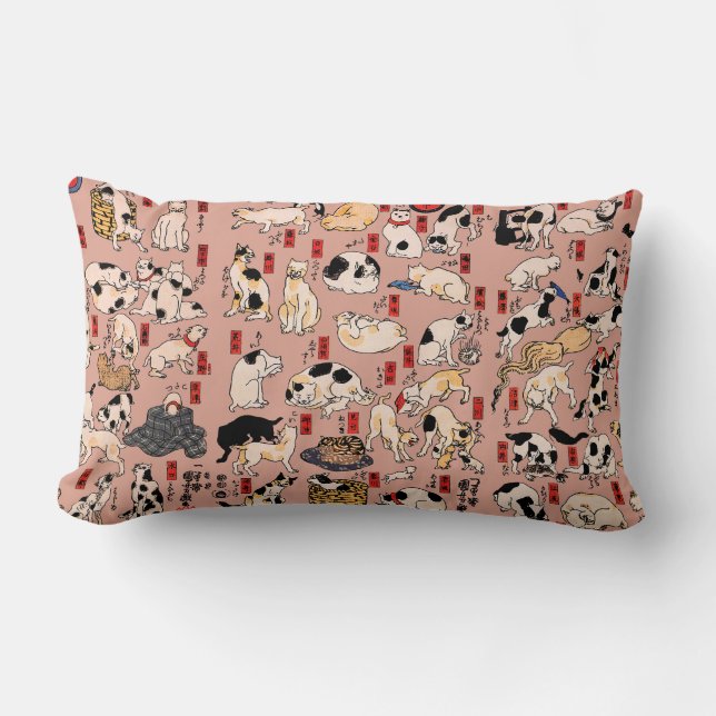 Coussin Rectangle chats japonais Ukiyo-e Funny kitty (Recto)