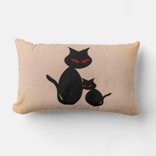 Coussin Rectangle Chats noirs Mama et Kitten Chats rouge Eyed Coussi