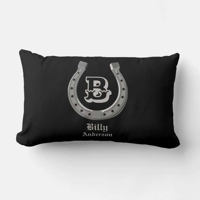 Coussin Rectangle Chaussure Cheval Cowboy Monogramme personnalisé (Recto)