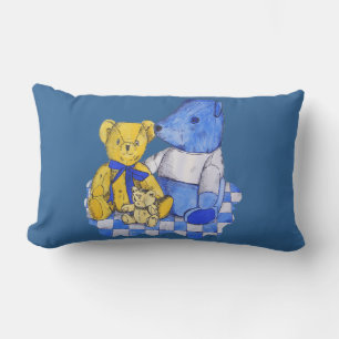 Coussin Rectangle chèque bleu tissu de pique-nique avec trois vieux