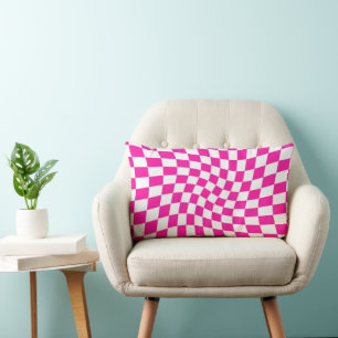 Coussin Rectangle Chèques rétro Dorm Hot rose dépoli À damiers