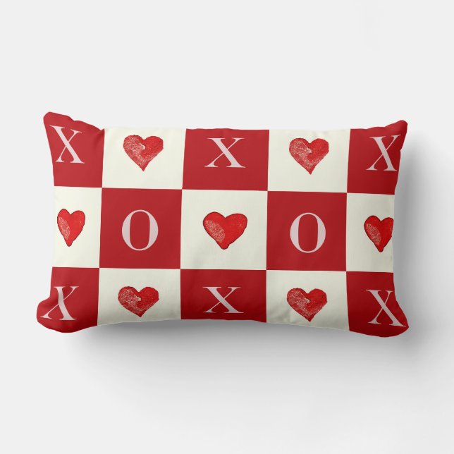 Coussin Rectangle Chèques XO Retro Modernes Valentine Red Hearts (Recto)