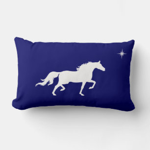 Coussin Rectangle Cheval blanc élégant et étoile sur fond bleu marin