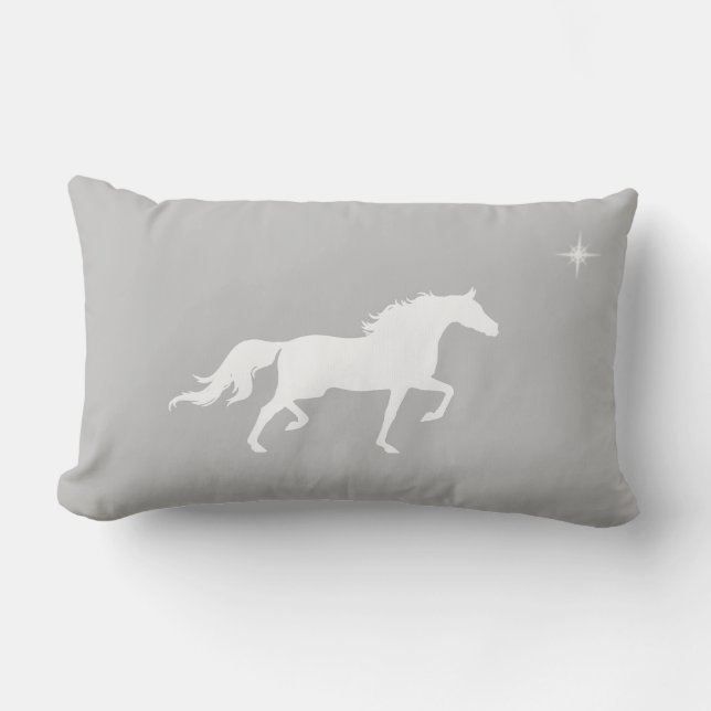 Coussin Rectangle Cheval blanc élégant et étoile sur gris argenté (Recto)