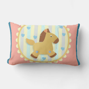 Coussin Rectangle Cheval sur Arrière - plan chaud avec Coeurs Bleus