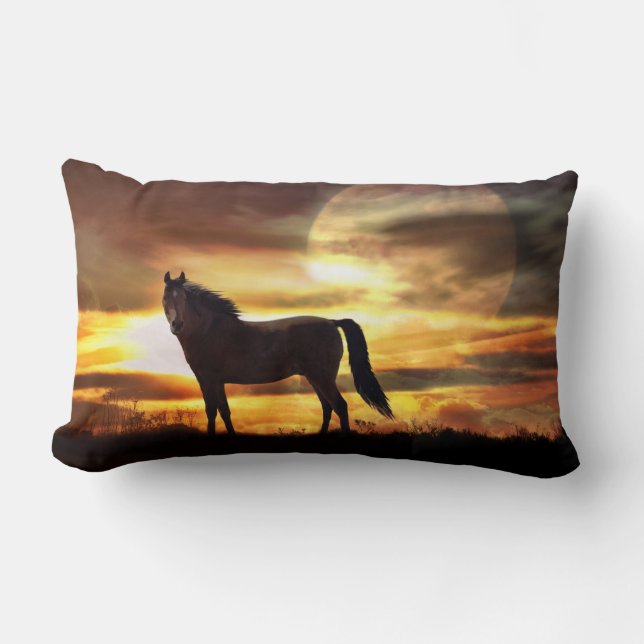 Coussin Rectangle Cheval surréaliste dans l'oreiller Lune (Recto)