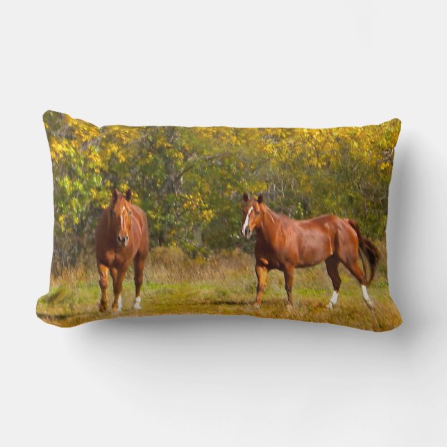 Coussin Rectangle Chevaux à l'automne (Recto)