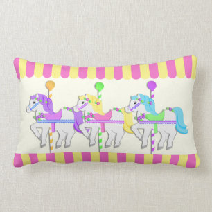 Coussin Rectangle Chevaux carrousel rose
