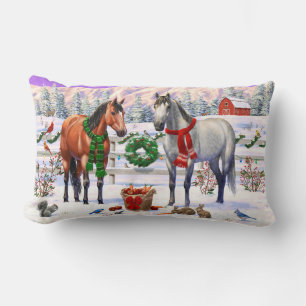 Coussin Rectangle Chevaux de Noël en neige