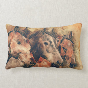 Coussin Rectangle Chevaux Peinture d'aquarelle artistique