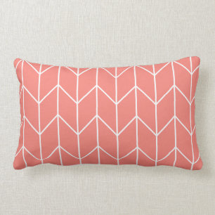 Coussin Rectangle Chevron blanc sur chic moderne rose de corail
