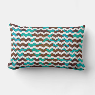 Coussin Rectangle Chevron Cow Impression Brown et Turquoise