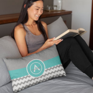 Coussin Rectangle Chevron Turquoise gris