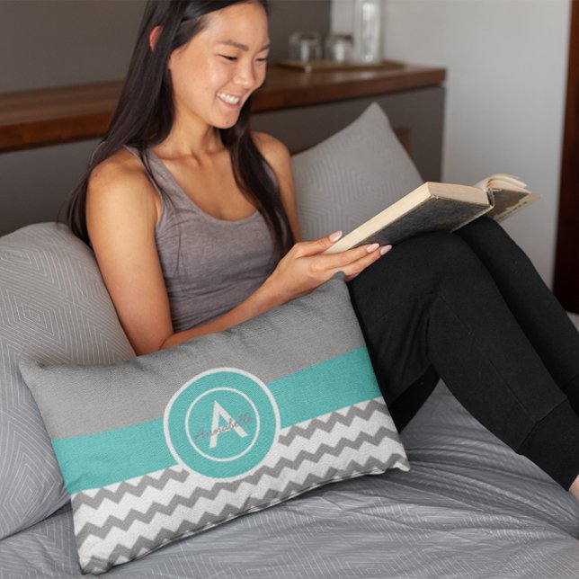 Coussin Rectangle Chevron Turquoise gris (Créateur téléchargé)