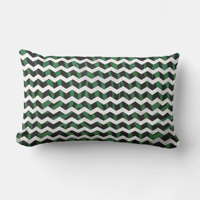 Coussin Rectangle Chevron Zèbre Imprimé Noir et Vert (Recto)