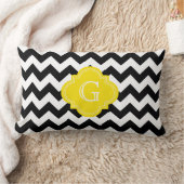 Coussin Rectangle Chevron Zig-Zag Noir Blanc Monogramme Jaune (Couverture)