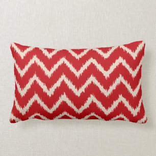 Coussin Rectangle Chevrons d'Ikat - rouge et bronzage chinois