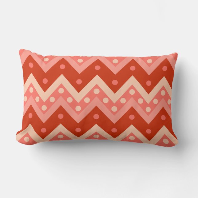 Coussin Rectangle Chevrons et points - corail orange (Recto)